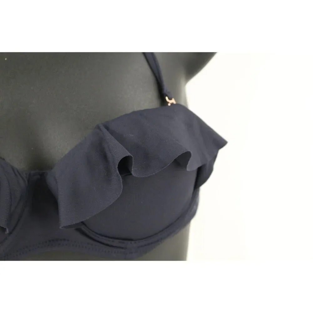 Eberjey Womens So Solid Pearl Bikini Top in Moonlit Size Small Ruffle Padded Tie